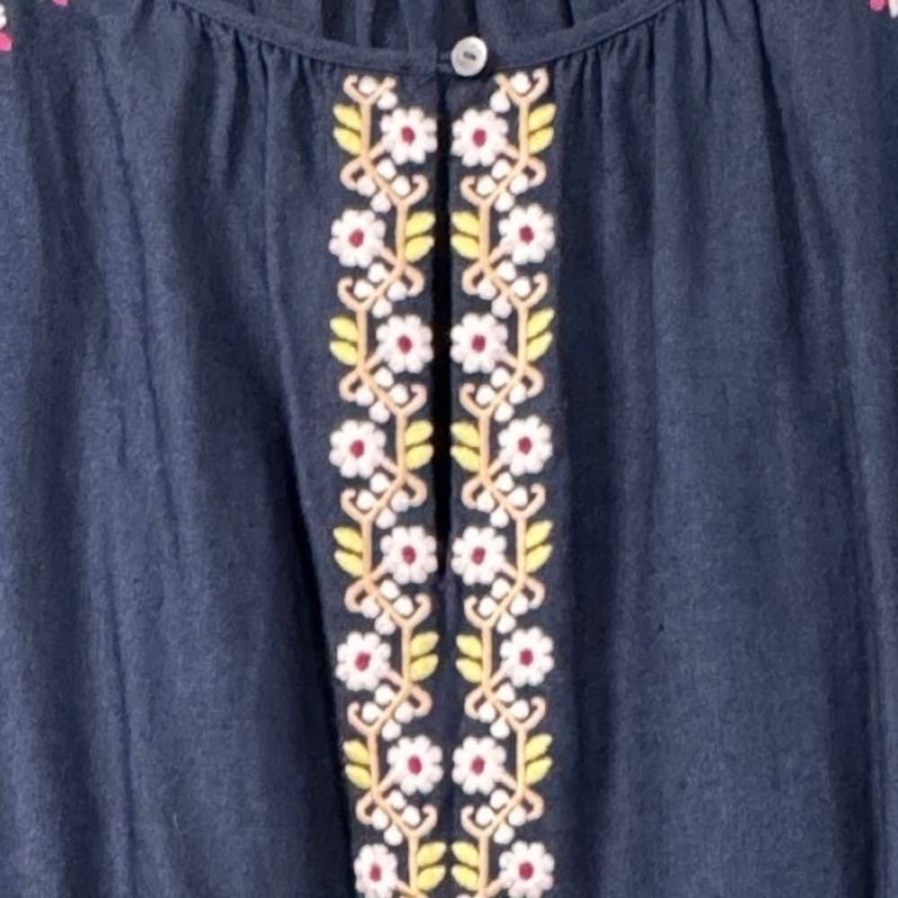 Madewell Embroidered Linen-Blend Raglan Ruffle Mini Dress Navy AO275 Medium Boho - Picture 7 of 10
